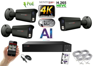 Monitorrs Security 4K IP 3 kamerový set 8 Mpix GTube (6379K3)